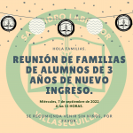 REUNIÓN FAMILIAS DE ALUMNOS DE 3 AÑOS DE NUEVO INGRESO.